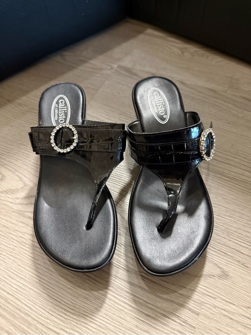 Women Callisto Women Sandal Rhinestone Black Metallic Size 7